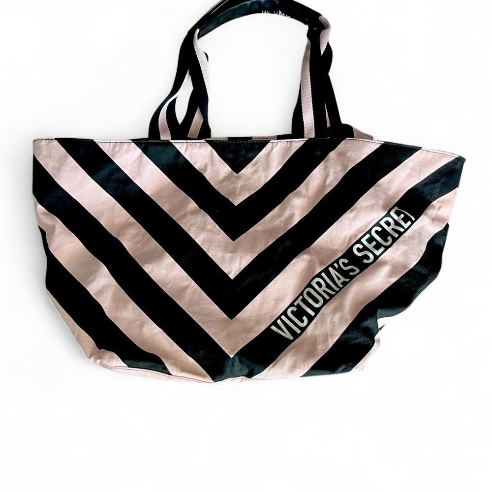Victoria's Secret Black and Pink Striped Tote